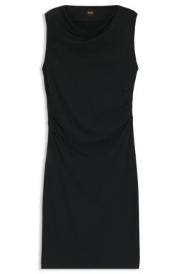 boss asymmetric-neckline dress in a cotton blend - black women's jersey dresses size xl