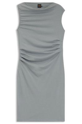 boss asymmetric-neckline dress in a cotton blend - grey women's jersey dresses size s