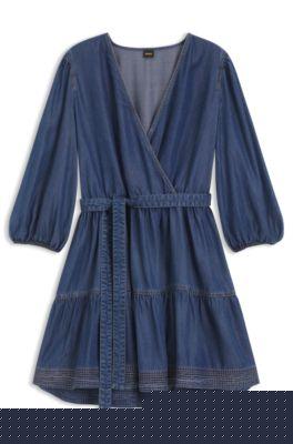 boss balloon-sleeve dress with wrap front - blue women's mini dresses size 8