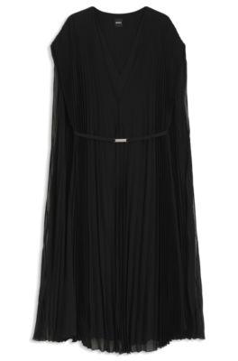 boss belted dress in crinkle chiffon - black women's business dresses size 6