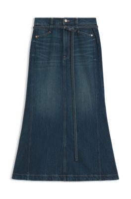 boss blue-denim skirt with flared shape - dark green women's casual skirts size 28