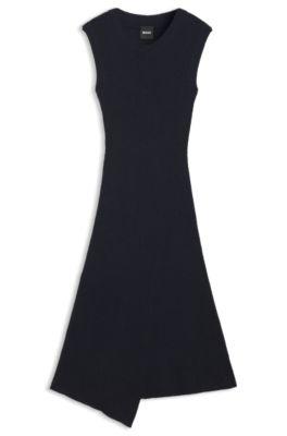 boss bouclé-yarn dress in a slim fit - dark blue women's maxi dresses size m