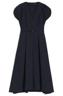 boss buckled-belt dress in a cotton blend - dark blue women's business dresses size 2