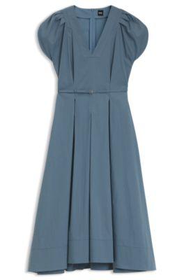 boss buckled-belt dress in a cotton blend - light blue women's business dresses size 6