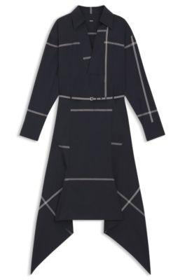 boss checked shirt dress in cotton canvas - dark blue women's business dresses size 10