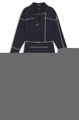 boss checked shirt dress in cotton canvas - dark blue women's business dresses size 4