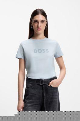 boss contrast-logo t-shirt in cotton jersey - light blue women's t-shirts size s