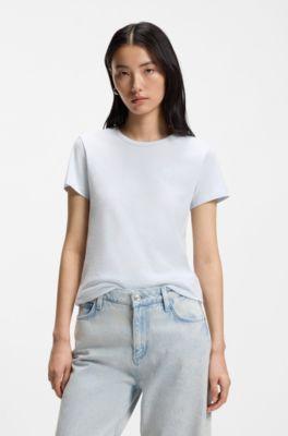 boss cotton-jersey slim-fit t-shirt with double b monogram - light blue women's t-shirts size l