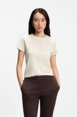 boss cotton-jersey slim-fit t-shirt with double b monogram - white women's t-shirts size l