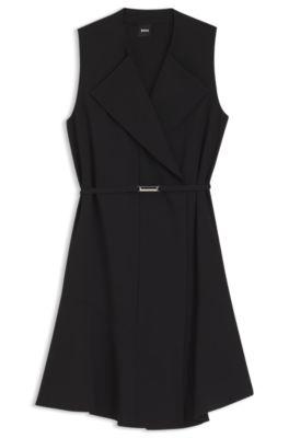 boss crepe wrap dress with belt - black women's business dresses size 6