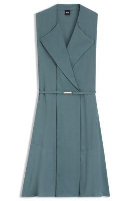 boss crepe wrap dress with belt - blue women's business dresses size 10