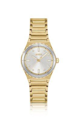 boss crystal-index watch in gold-tone steel - women's watches