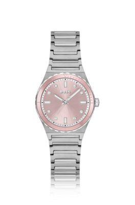 boss crystal-index watch with pink dial - women's watches