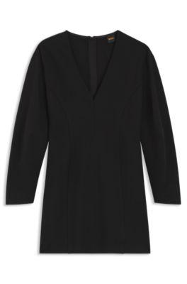boss cutline-detail dress with v neck - black women's mini dresses size 4