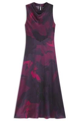 boss draped-neckline dress in printed silk - patterned women's business dresses size 6