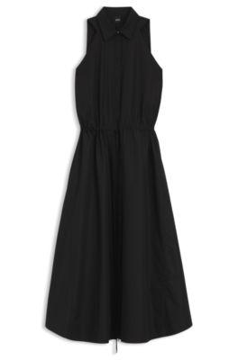 boss drawcord-waist dress in cotton poplin - black women's midi dresses size 6