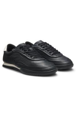 boss embossed-logo trainers in leather - black women's sneakers size 10