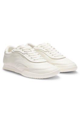 boss embossed-logo trainers in leather - white women's sneakers size 7