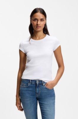 boss embroidered-logo slim-fit t-shirt in stretch cotton - white women's t-shirts size s