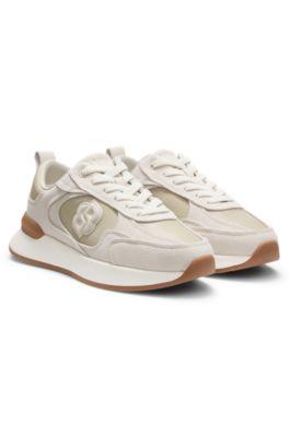 boss faux-suede trainers in lizard-print leather - light beige women's sneakers size 9