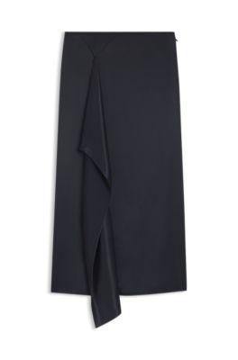 boss faux-wrap midi skirt in satin - dark blue women's business skirts size 6