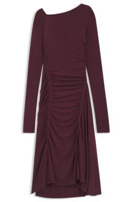 boss gathered-detail dress in matte jersey - dark purple women's jersey dresses size s