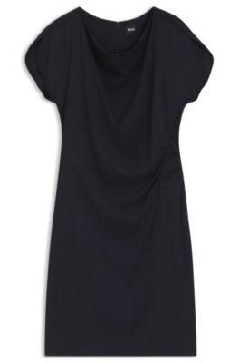 boss gathered-detail dress with drape neckline - dark blue women's business dresses size 10