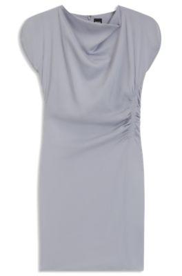 boss gathered-detail dress with drape neckline - light grey women's business dresses size 6