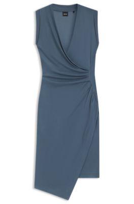 boss gathered-detail dress with wrap front - light blue women's jersey dresses size xl