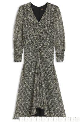 boss gathered-detail midi dress in printed seersucker - patterned women's day dresses size 10