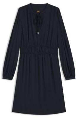 boss gathered-detail mini dress in crinkle satin - dark blue women's business dresses size 2