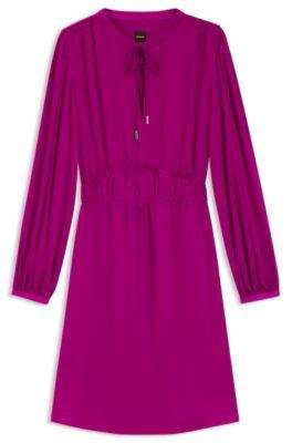 boss gathered-detail mini dress in crinkle satin - dark pink women's business dresses size 14