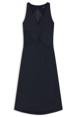boss gathered-front dress in crinkle satin - dark blue women's business dresses size 6