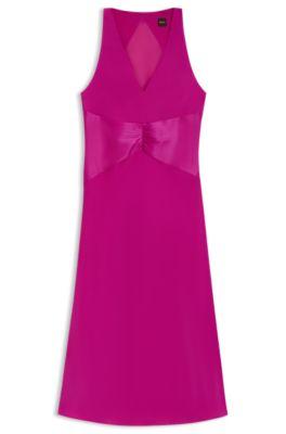 boss gathered-front dress in crinkle satin - dark pink women's business dresses size 8
