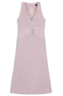 boss gathered-front dress in crinkle satin - light purple women's business dresses size 4