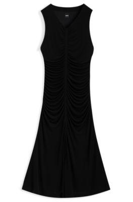 boss gathered-front dress in matte jersey - black women's jersey dresses size l