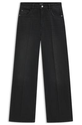 boss grey boyfriend-fit jeans in rigid denim - black women's pants size 26/32