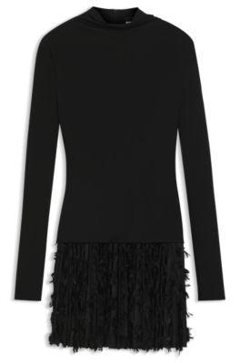 boss jersey dress with feathered plissé pleats - black women's jersey dresses size m