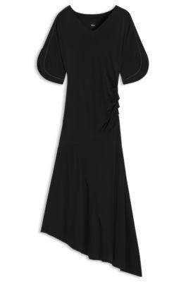 boss jersey dress with slit sleeves - black women's midi dresses size l