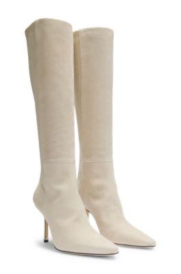 boss knee boots in leather and suede - light beige women's boots size 9