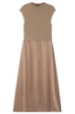 boss knitted dress with satin skirt - light brown women's knitted dresses size l