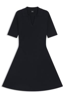 boss knitted dress with skipper collar - dark blue women's knitted dresses size xs