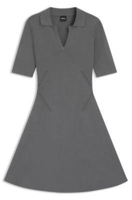 boss knitted dress with skipper collar - dark grey women's knitted dresses size xs