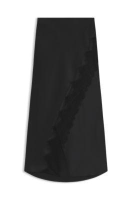 boss lace-trim maxi skirt with wrap front - black women's midi skirts size 8
