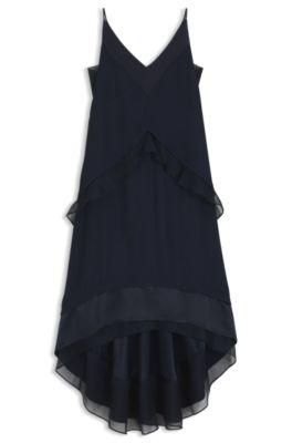 boss layered satin dress with silk inserts - dark blue women's business dresses size 8