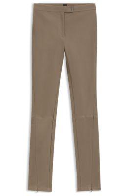 boss leather leggings with logo-hook closure - light brown women's casual pants size 12