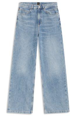 boss light-blue wide-leg jeans in rigid denim - blue women's pants size 29/32