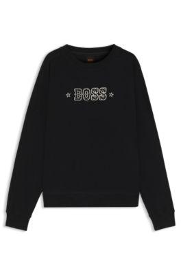boss logo-detail sweatshirt in cotton terry - black women's sweatshirts size l
