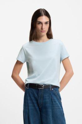 boss logo-detail t-shirt in cotton jersey - light blue women's t-shirts size s
