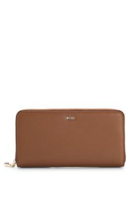 boss logo-lettering wallet with zip - brown women's wallets size pcs.